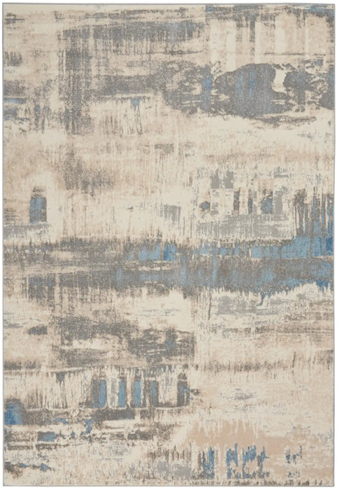 Nourison solace sla07 ivory grey blue Blue, Grey, Ivory Living Room Geometric Rug.