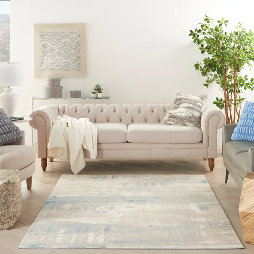 Nourison solace sla08 ivory grey blue Blue, Grey, Ivory Living Room Geometric Rug.