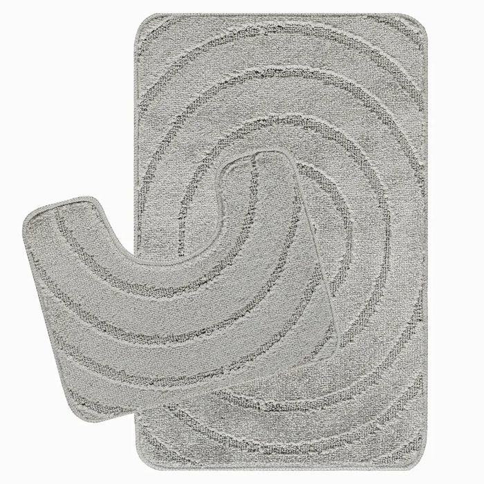 APRIL Piece Machine Washable Non-Slip Light Grey Bathroom Rug Set Grey