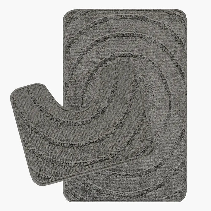APRIL Piece Machine Washable Non-Slip Dark Grey Bathroom Rug Set Grey