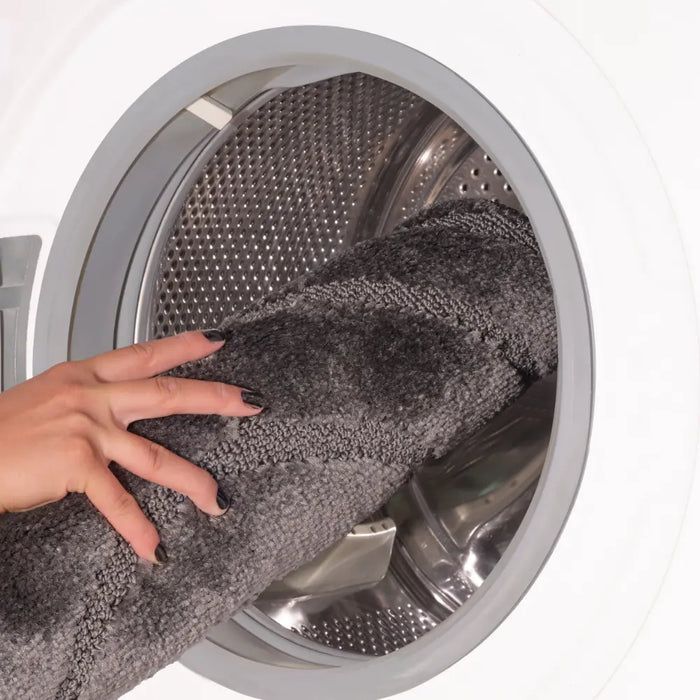 APRIL Piece Machine Washable Non-Slip Dark Grey Bathroom Rug Set Grey