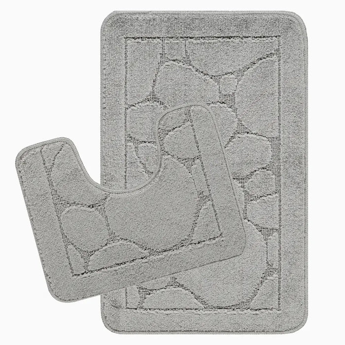 OLIVE Piece Machine Washable Non-Slip Light Grey Bathroom Rug Set Grey