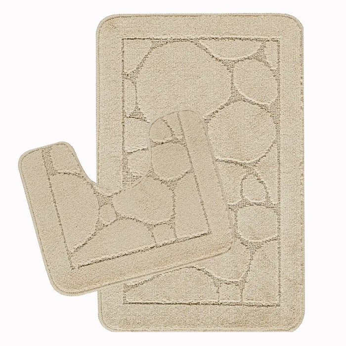 OLIVE Piece Machine Washable Non-Slip Light Beige Bathroom Rug Set Beige