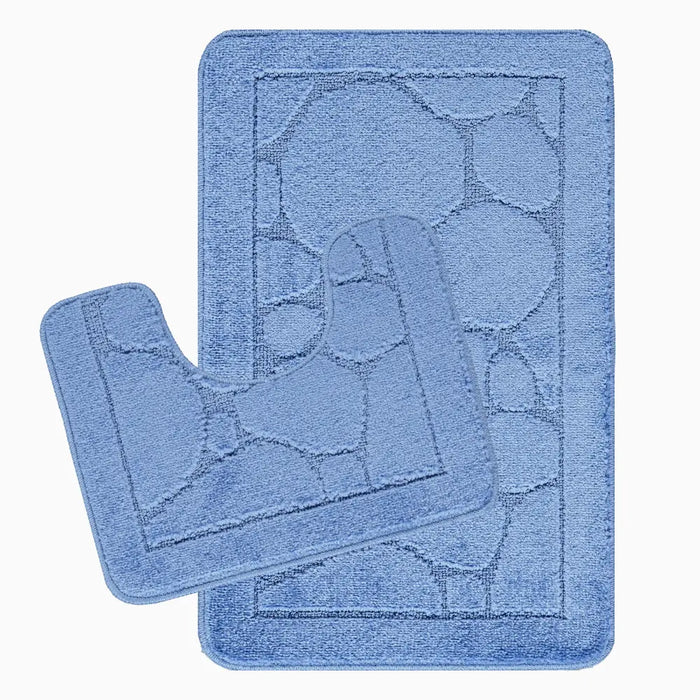 OLIVE Piece Machine Washable Non-Slip Blue Bathroom Rug Set Blue