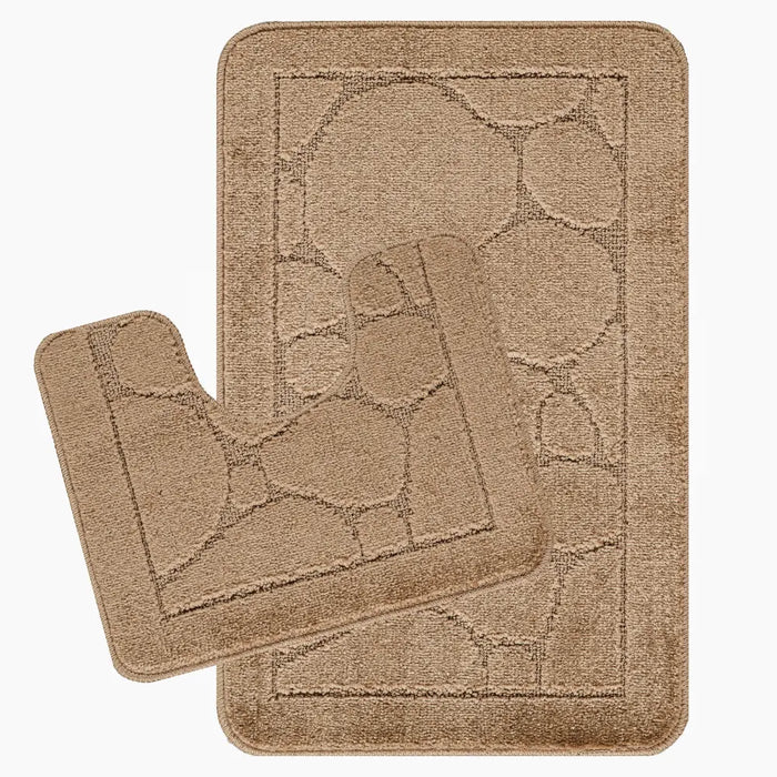 OLIVE Piece Machine Washable Non-Slip Brown Bathroom Rug Set Brown