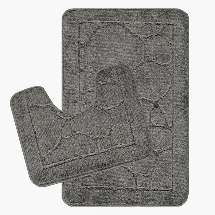 OLIVE Piece Machine Washable Non-Slip Dark Grey Bathroom Rug Set Grey