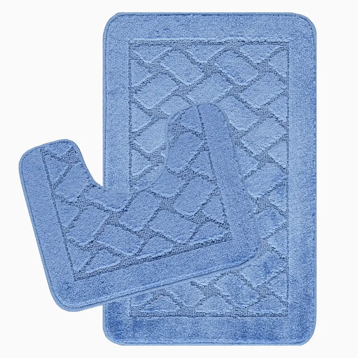 NILAH Piece Machine Washable Non-Slip Blue Bathroom Rug Set Blue
