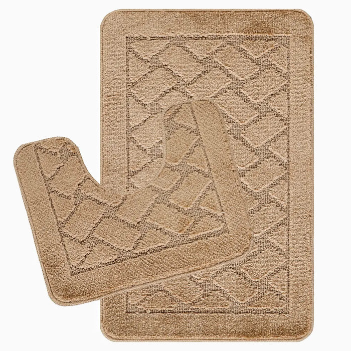 NILAH Piece Machine Washable Non-Slip Brown Bathroom Rug Set Brown
