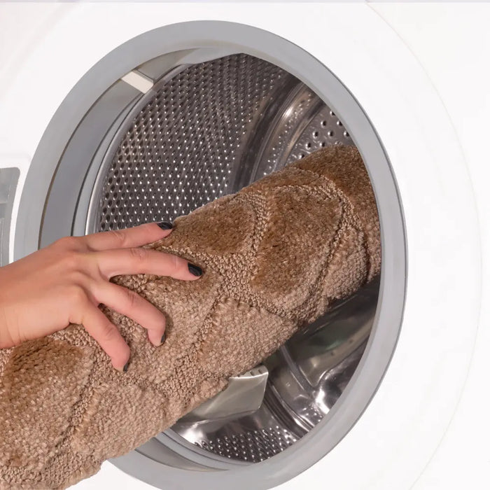NILAH Piece Machine Washable Non-Slip Brown Bathroom Rug Set Brown