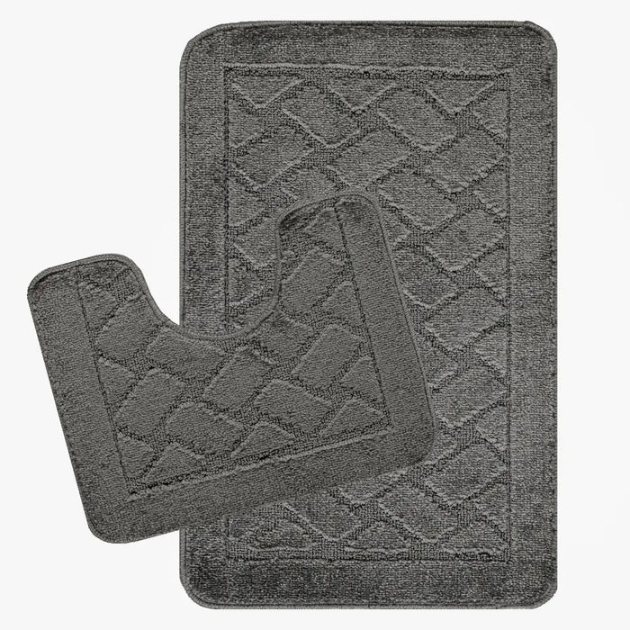 NILAH Piece Machine Washable Non-Slip Dark Grey Bathroom Rug Set Grey