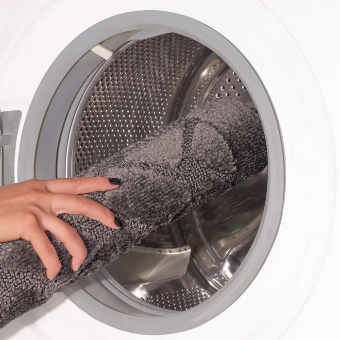 NILAH Piece Machine Washable Non-Slip Dark Grey Bathroom Rug Set Grey