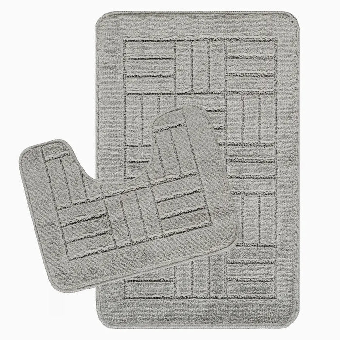 ROYAL Piece Machine Washable Non-Slip Light Grey Bathroom Rug Set Grey