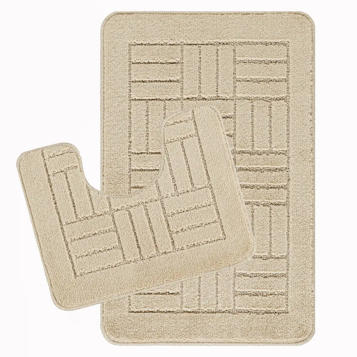 ROYAL Piece Machine Washable Non-Slip Light Beige Bathroom Rug Set Beige