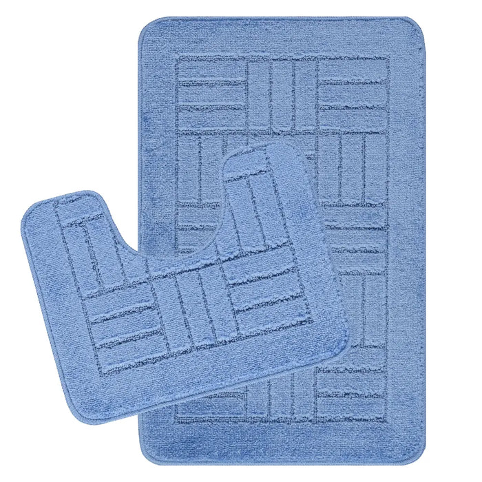 ROYAL Piece Machine Washable Non-Slip Blue Bathroom Rug Set Blue