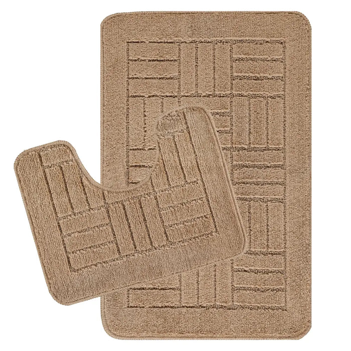 ROYAL Piece Machine Washable Non-Slip Brown Bathroom Rug Set Brown