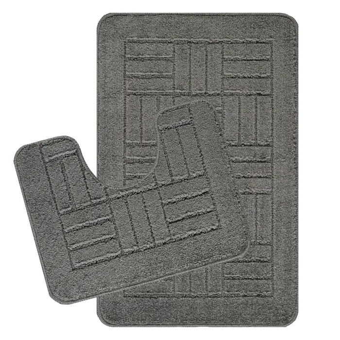 ROYAL Piece Machine Washable Non-Slip Dark Grey Bathroom Rug Set Grey