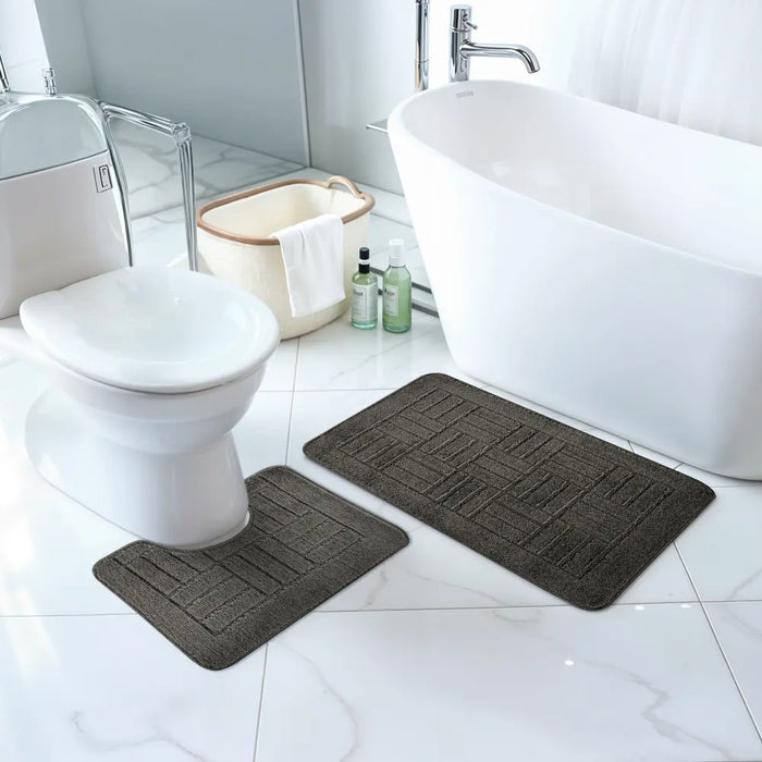 ROYAL Piece Machine Washable Non-Slip Dark Grey Bathroom Rug Set Grey