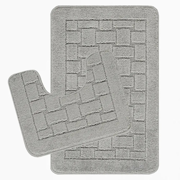 TEGAN Piece Machine Washable Non-Slip Light Grey Bathroom Rug Set Grey