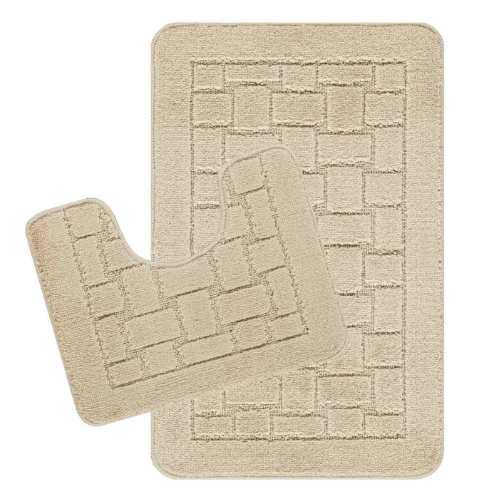 TEGAN Piece Machine Washable Non-Slip Light Beige Bathroom Rug Set Beige