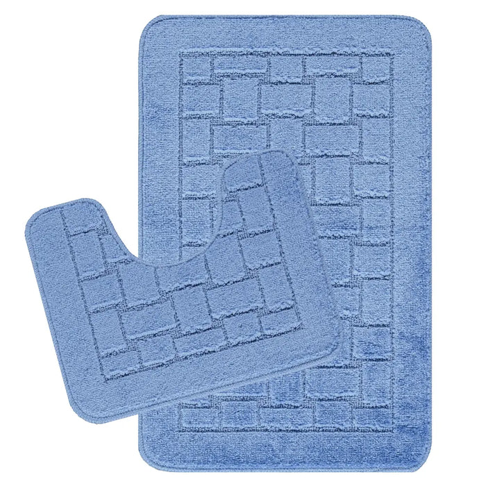 TEGAN Piece Machine Washable Non-Slip Blue Bathroom Rug Set Blue