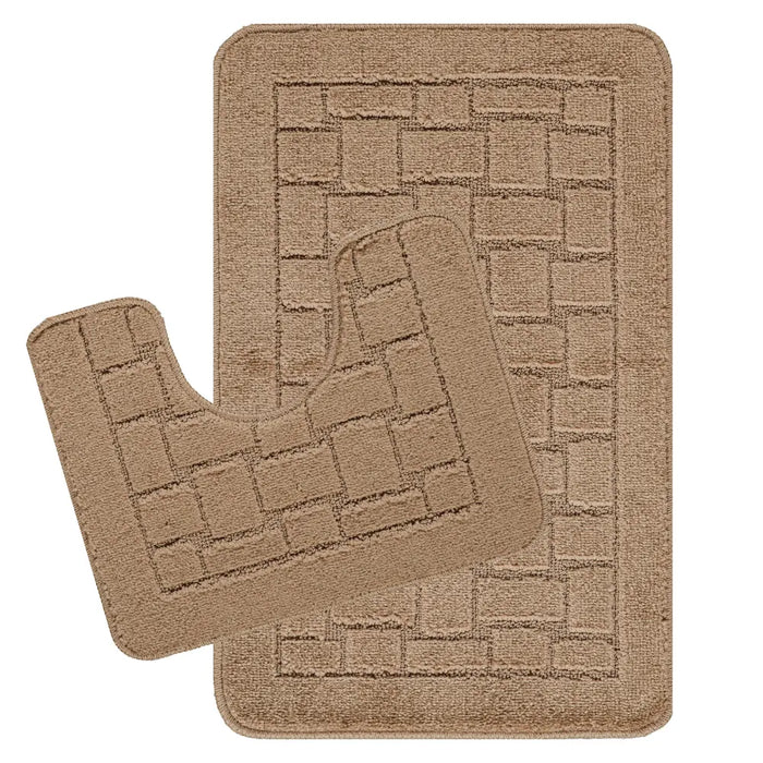 TEGAN Piece Machine Washable Non-Slip Brown Bathroom Rug Set Brown