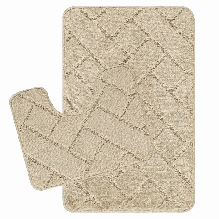 JUNIPER Piece Machine Washable Non-Slip Light Beige Bathroom Rug Set Beige