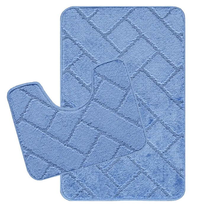 JUNIPER Piece Machine Washable Non-Slip Blue Bathroom Rug Set Blue