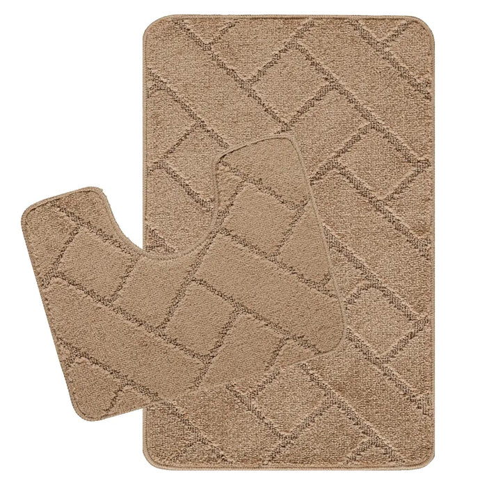 JUNIPER Piece Machine Washable Non-Slip Brown Bathroom Rug Set Brown