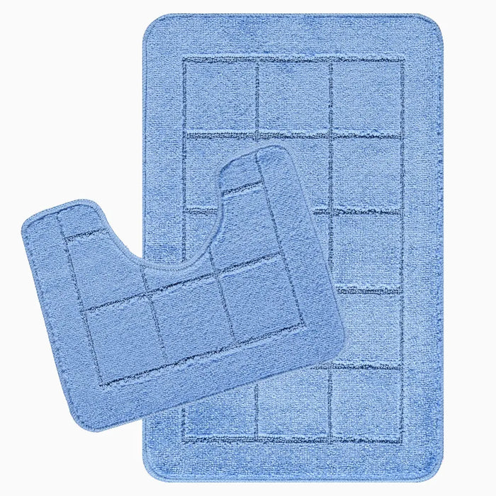 NOELLE Piece Machine Washable Non-Slip Blue Bathroom Rug Set Blue
