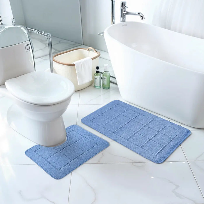 NOELLE Piece Machine Washable Non-Slip Blue Bathroom Rug Set Blue