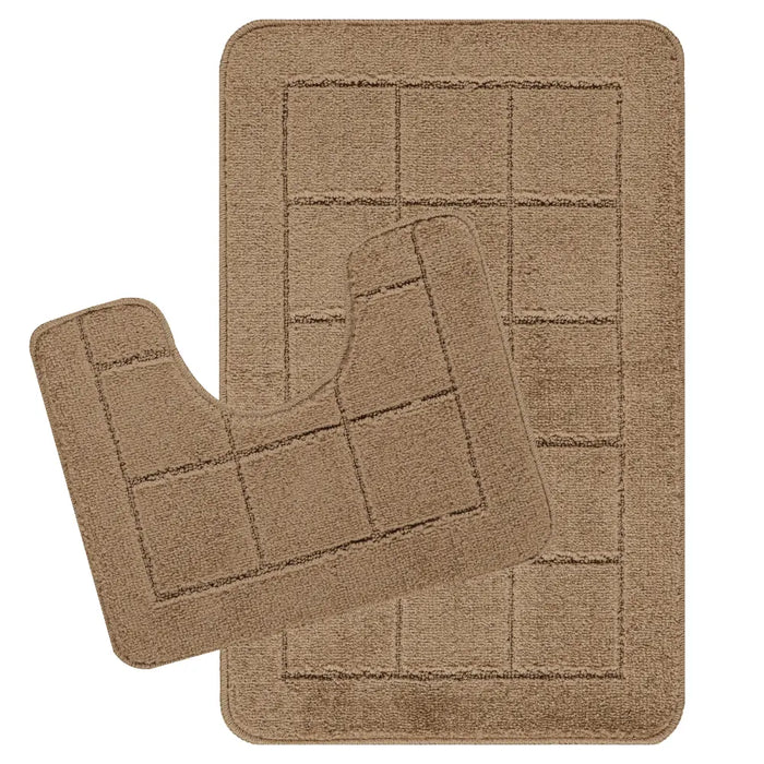 NOELLE Piece Machine Washable Non-Slip Brown Bathroom Rug Set Brown