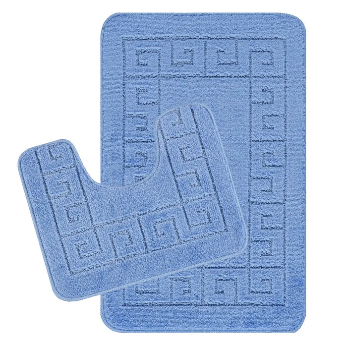POPPY Piece Machine Washable Non-Slip Blue Bathroom Rug Set Blue