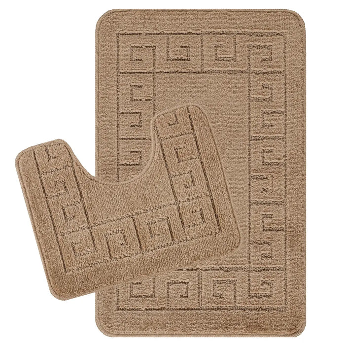 POPPY Piece Machine Washable Non-Slip Brown Bathroom Rug Set Brown