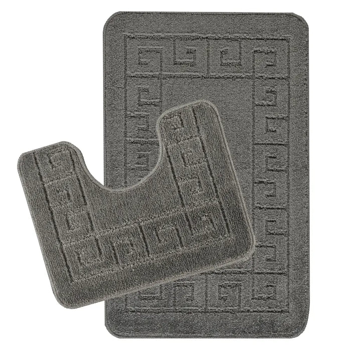 POPPY Piece Machine Washable Non-Slip Dark Grey Bathroom Rug Set Grey