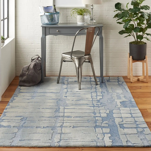 Nourison symmetry smm04 blue grey Blue, Grey Living Room  Rug.