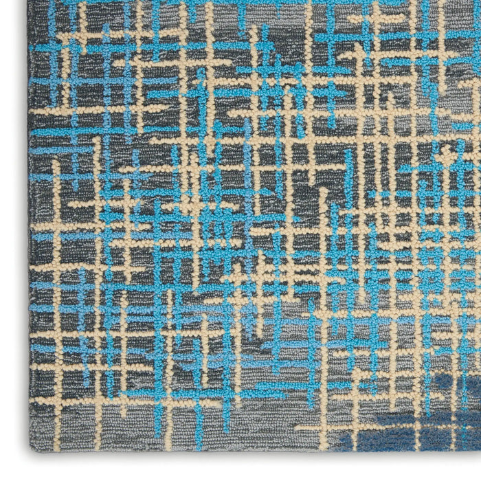 Nourison symmetry smm08 blue beige Blue, Beige Living Room  Rug.