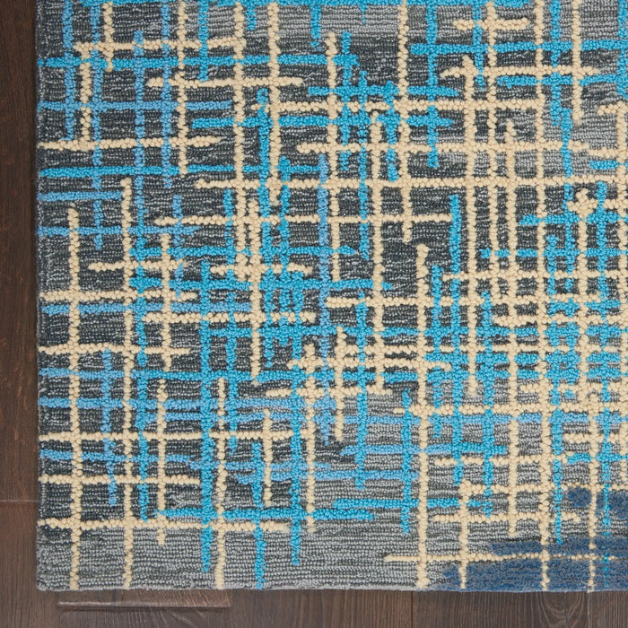 Nourison symmetry smm08 blue beige Blue, Beige Living Room  Rug.
