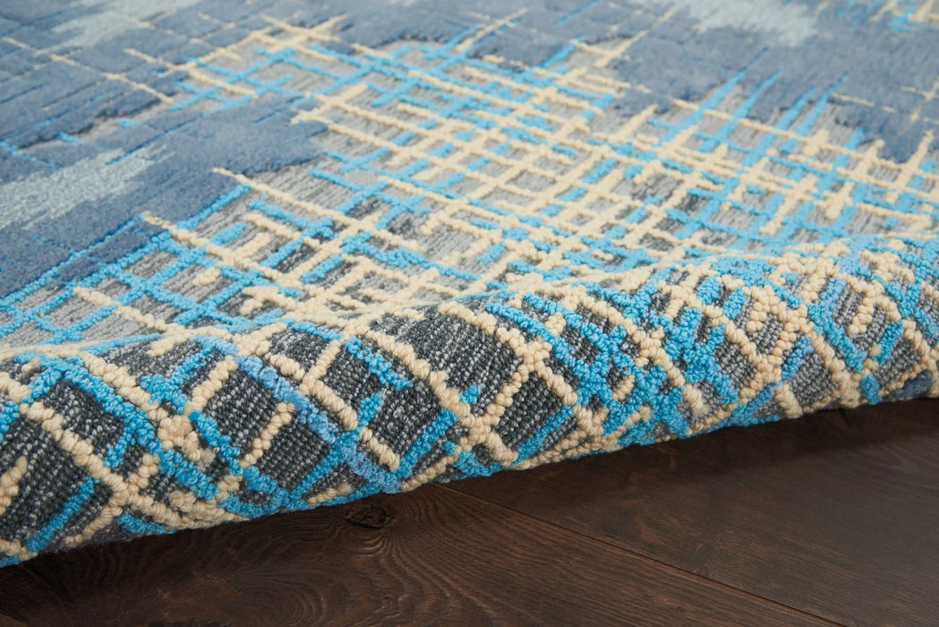 Nourison symmetry smm08 blue beige Blue, Beige Living Room  Rug.