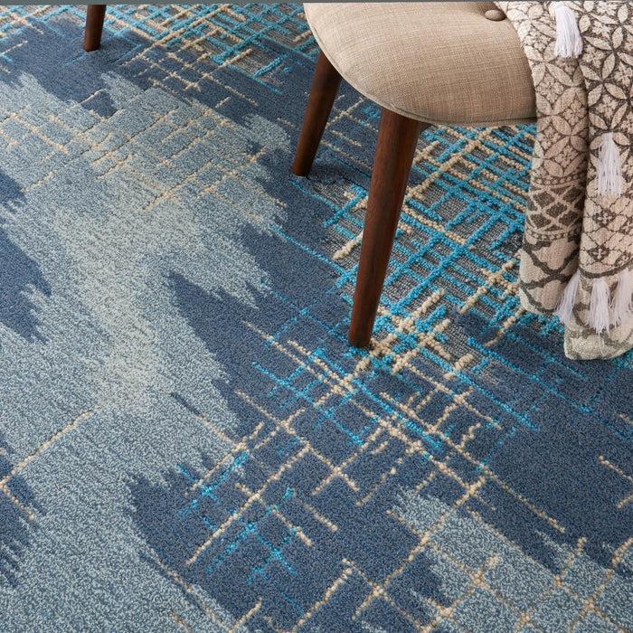 Nourison symmetry smm08 blue beige Blue, Beige Living Room  Rug.