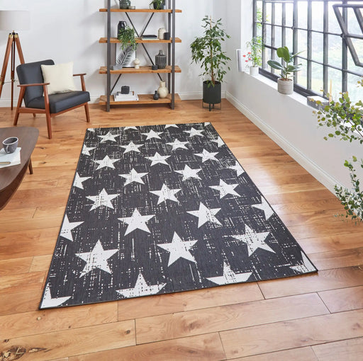 Think Rugs santa monica 48648 black white Black, Ivory Living Room Flat Weave Rug.
