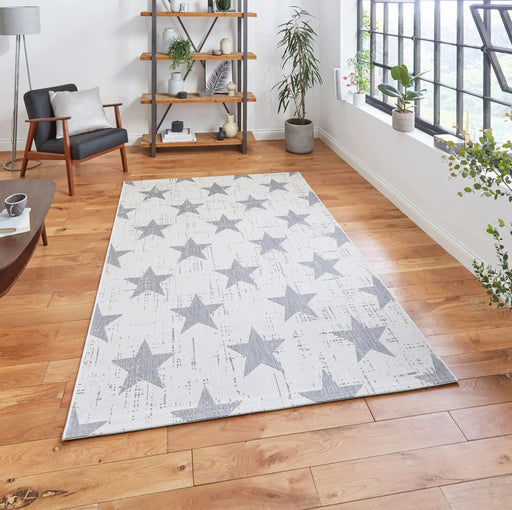 Think Rugs santa monica 48648 cream grey Grey, Ivory Living Room Flat Weave Rug.