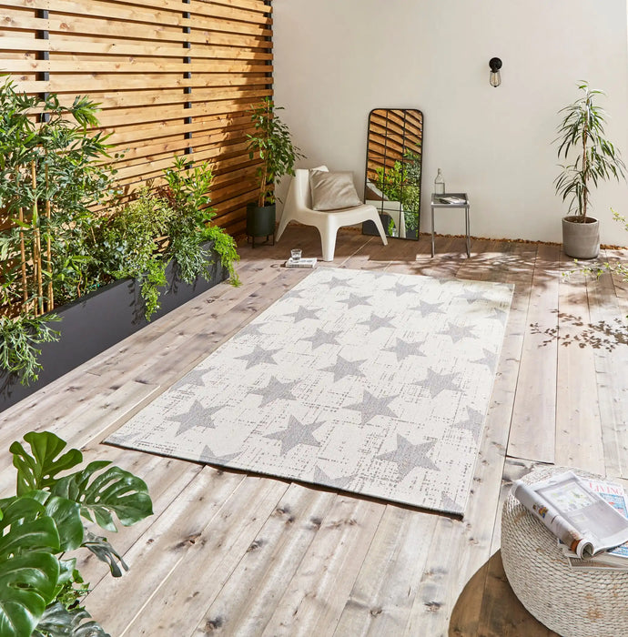 Think Rugs santa monica 48648 cream grey Grey, Ivory Living Room Flat Weave Rug.