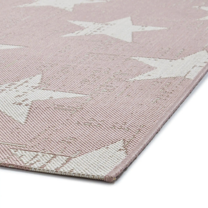 Think Rugs santa monica 48648 rose cream Ivory, Pink Living Room Flat Weave Rug.