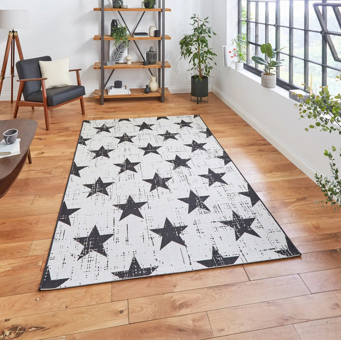 Think Rugs santa monica 48648 white black Black, Ivory Living Room Flat Weave Rug.