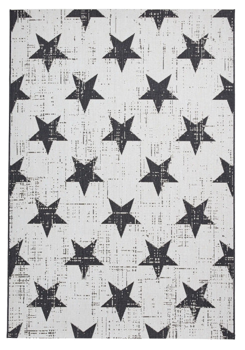 Think Rugs santa monica 48648 white black Black, Ivory Living Room Flat Weave Rug.