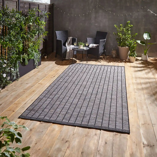 Think Rugs santa monica a041 black Black Living Room Flat Weave Rug.