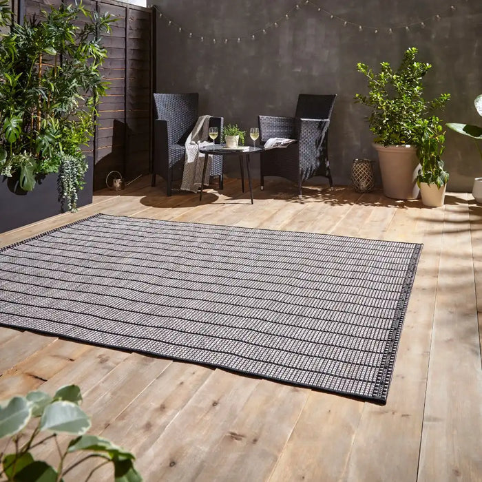 Think Rugs santa monica a041 black Black Living Room Flat Weave Rug.