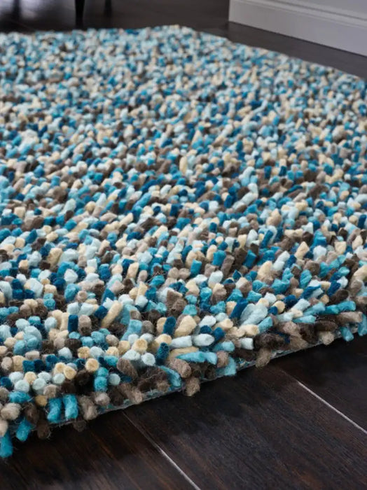 Origins rocks shaggy blue Blue Living Room Wool Rug.