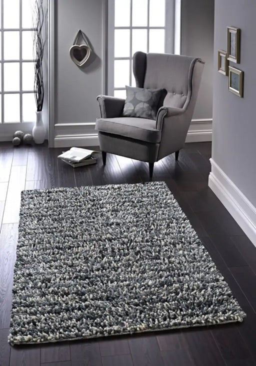 Origins rocks shaggy grey Grey Living Room Wool Rug.