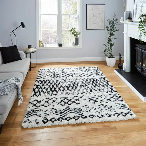 Think Rugs scandi berber g271 white black Black, Ivory Living Room  Rug.